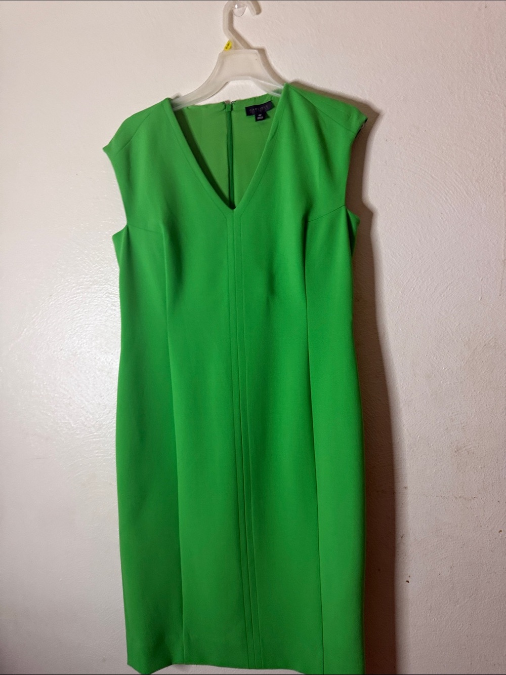 Carlisle V-Neck Midi Sheath Dress in Bright Green